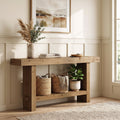 Fnova 63 Inch Solid Wood Console Table, Farmhouse 2-Tier Sofa Table Behind Couch with Storage Shelf for Living Room, Hallway, Foyer,WM010980_DBN_US