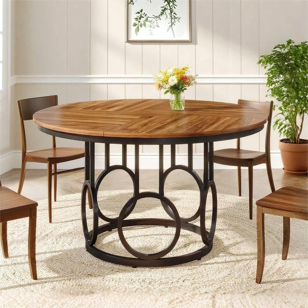 Fnova 47.24" Modern Round Dining Table for 4 with Wood Tabletop, Kitchen Table for Dining Room, Brown,Brown
