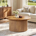 Fnova 31" Round Coffee Table, Farmhouse Circle Coffee Table with Metal Base, Modern Wood Accent Center Table Sofa Side Table for Living Room, Home Office,0