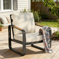 Fnova Outdoor Patio Chair, Heavy Duty Metal Frame Chair with Thick Cushion, Weather Resistant Outdoor Seating Furniture for Porch, Backyard, Balcony,WM011503_W_US