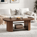 Fnova 45.27" Oval Coffee Table, Farmhouse Modern 2-Tier Storage Accent Center Table With Wooden Dual Base For Living Room Bedroom Apartment, Easy Assembly,Brown
