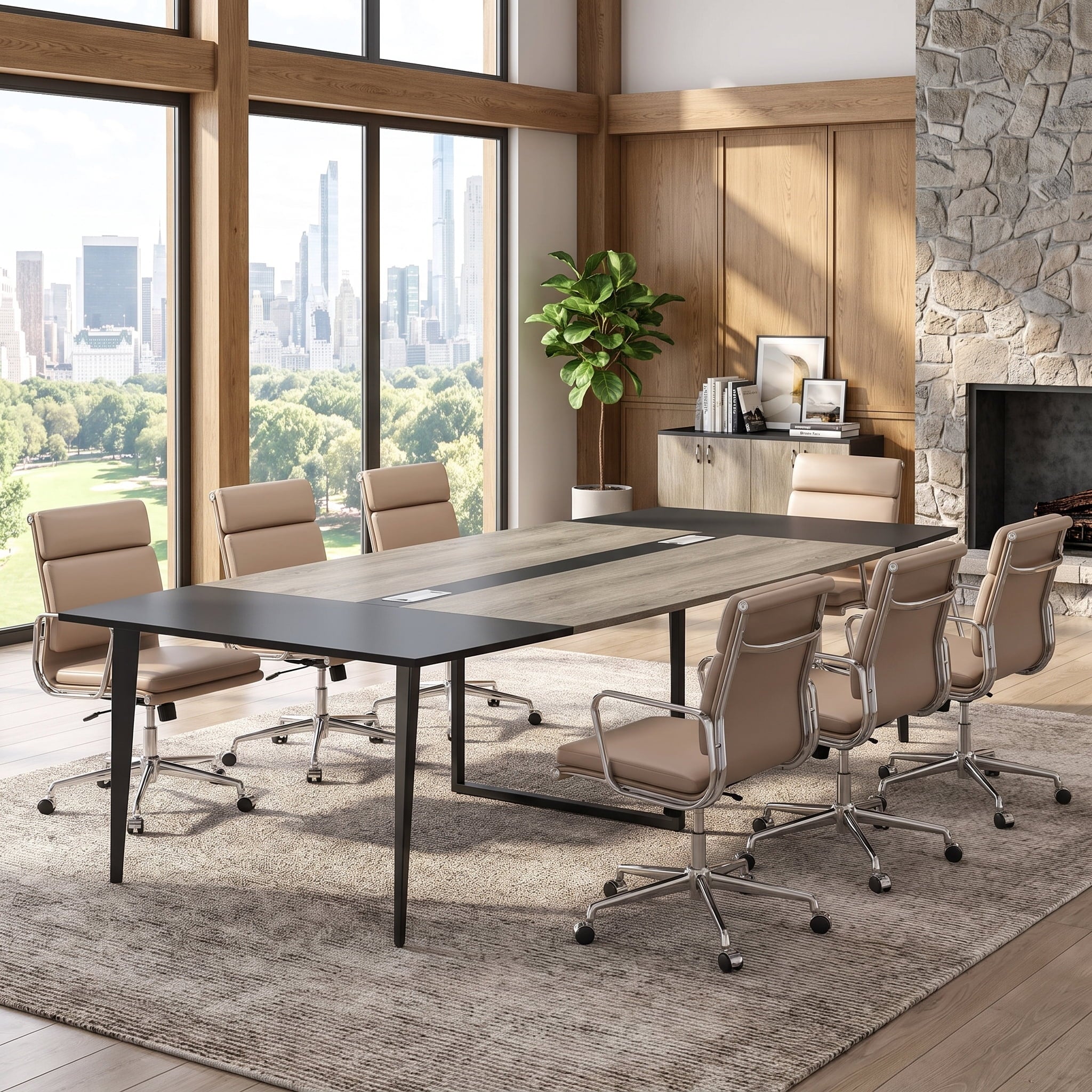 Fnova 94.48-Inch Conference Table with Cable Grommets, Large Boat-Shaped Meeting Room Table with Sturdy Metal Legs, Multi-Purpose Executive Desk for Office, Boardroom & Collaborative Workspaces,WM010214C_GB9_US