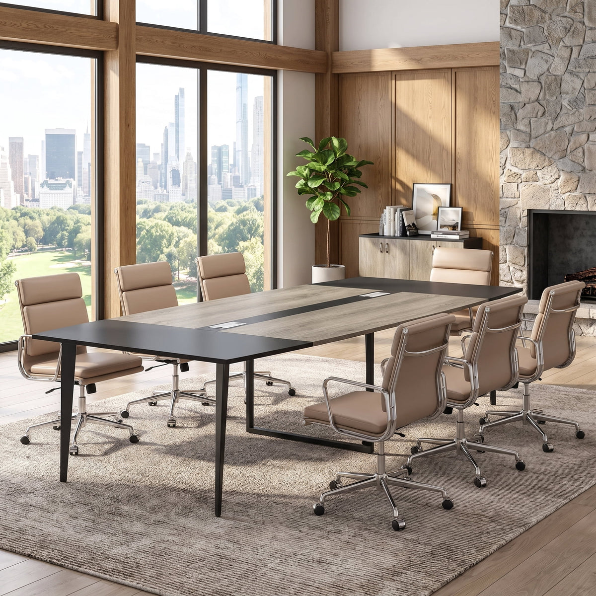 Fnova 94.48-Inch Conference Table with Cable Grommets, Large Boat-Shaped Meeting Room Table with Sturdy Metal Legs, Multi-Purpose Executive Desk for Office, Boardroom & Collaborative Workspaces,WM010214C_GB9_US