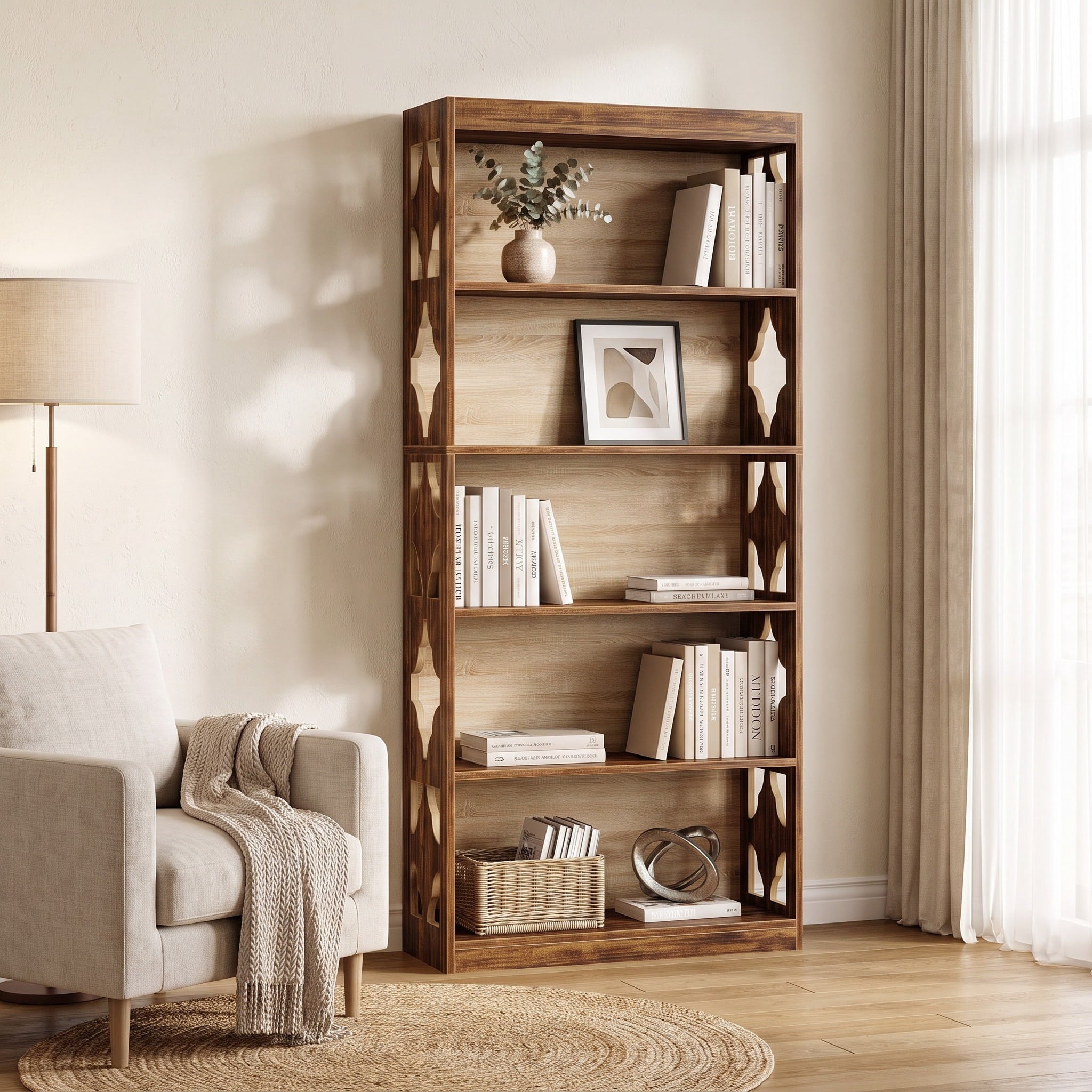 Fnova 71-Inch Tall Arched Storage Shelf Unit, Open 7-Shelf Modern Organizer with Anti-Tip for Living Room Bedroom Home Office,WM010564_BN_US