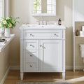 Fnova 30" Bathroom Vanity with Sink, Modern Bathroom Sink Cabinet with 4 Drawers & 2 Doors, Bath Storage Vanity Sink with Metal Handles, Solid Wood Frame, White,30" White