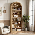 Fnova 78" Bookshelf, Farmhouse Tall 8-Tier Arched Bookcase, Wood Display Shelf Book Shelf Organizer for Living Room, Bedroom, Entryway,Light Brown,8-Tier