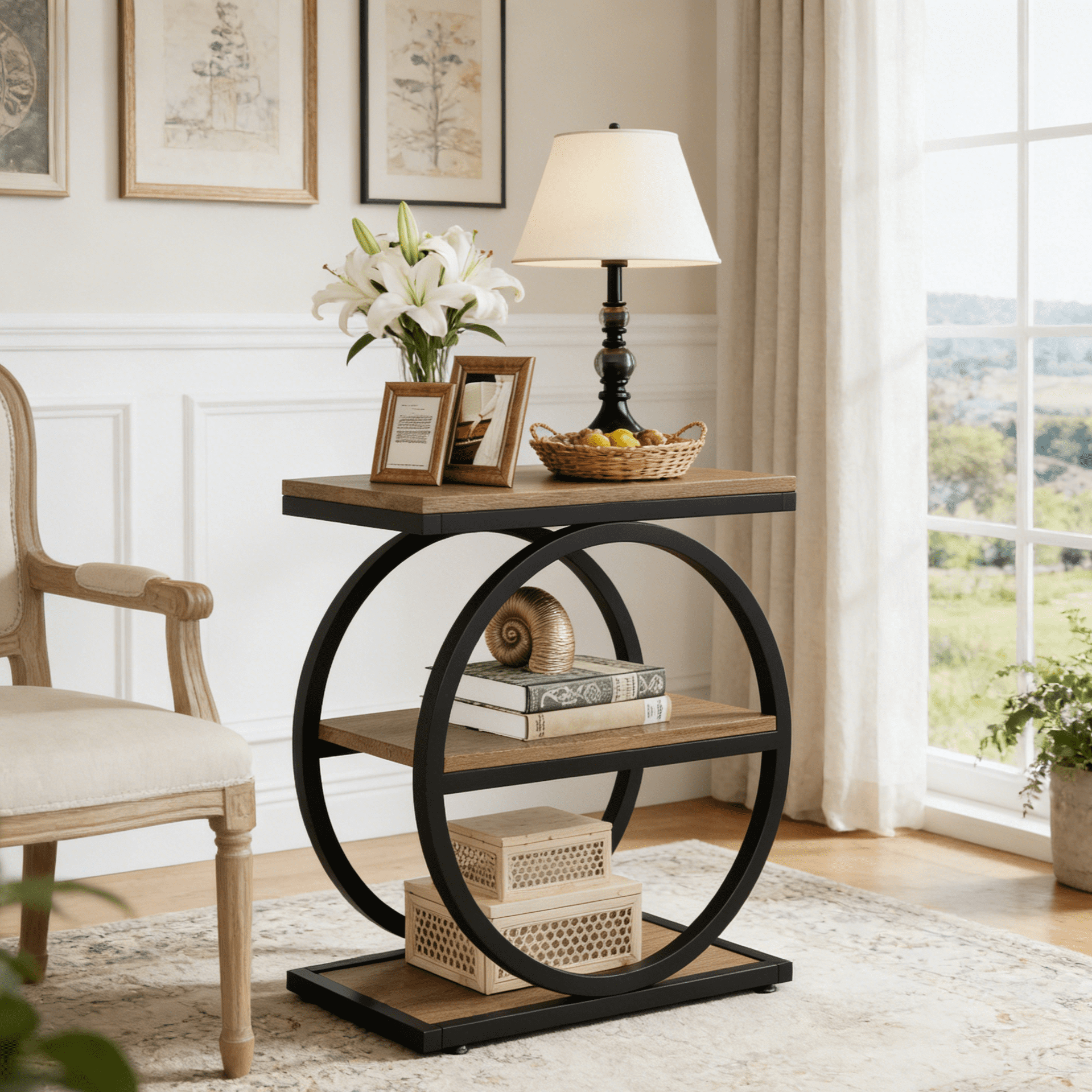 Fnova End Table Narrow Side Tables Modern Wooden Sofa Table with Storage Shelf, Farmhouse Bedside Table, Easy Assembly, Corner Table, Drink Fnova Table for Living Room, Bedroom, Nightstand,Light Brown