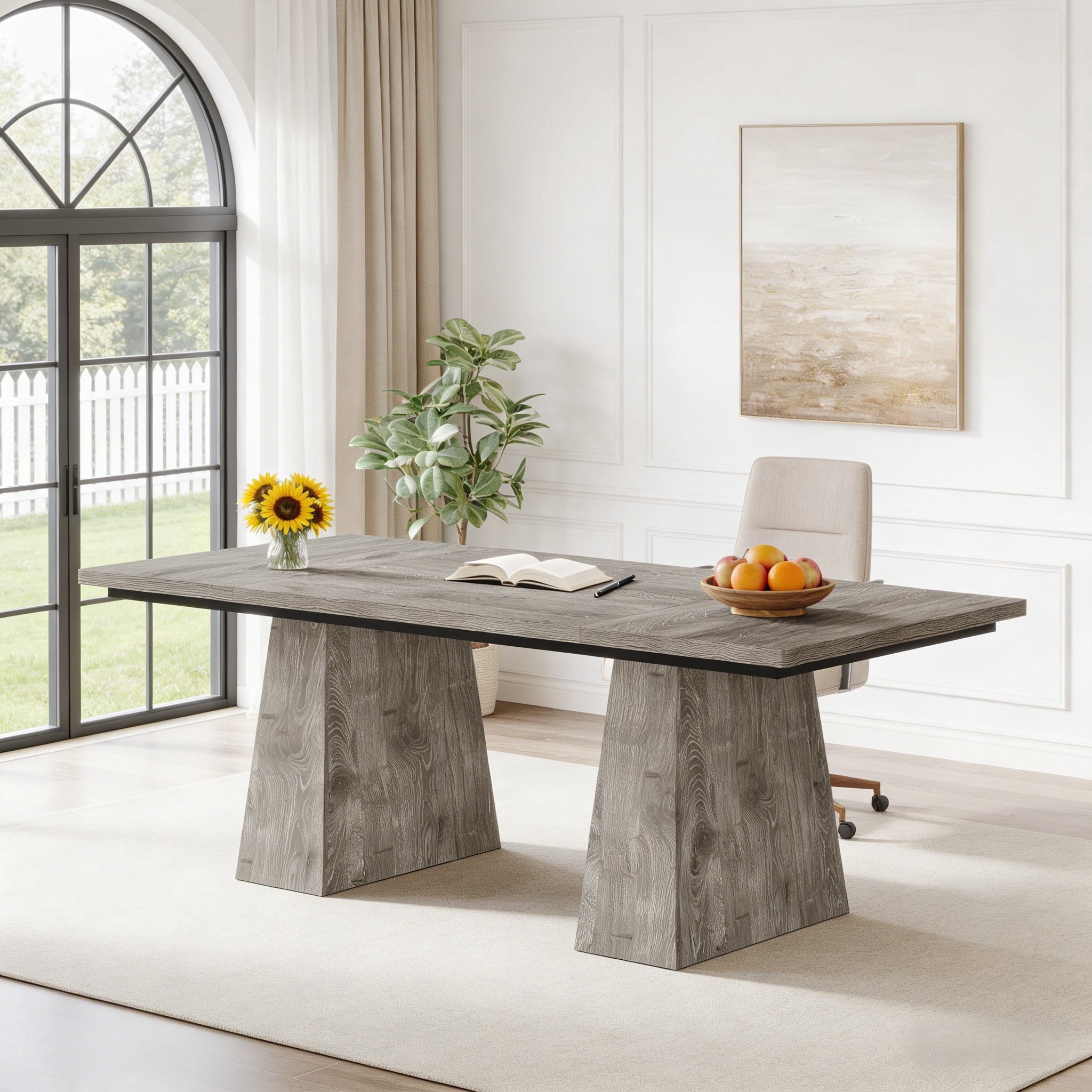 Fnova 63" Home Office Computer Desk, Gray Modern Executive Desk, Writing Desk, Easy to Assemble,Gray