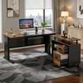 Fnova 63-Inch L-Shaped Executive Desk with Storage Cabinet and Drawers, Large Office Desk with File Drawer, Industrial Computer Desk Workstation for Home Office,WM010425_BNB_US
