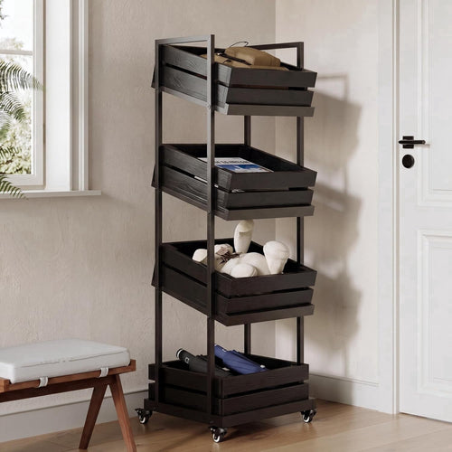Fnova 4-Tier Rolling Storage Cart with Tilt & Horizontal Shelves, 59.06-Inch Tall Mobile Organizer with Lockable Wheels for Kitchen Entryway,WM010577_B_US