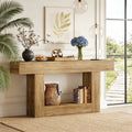 Fnova 63" Farmhouse Console Table, 2-Tier Wood Entryway/Sofa Table with Storage Shelf for Living Room, Hallway, Behind Couch,Light Brown