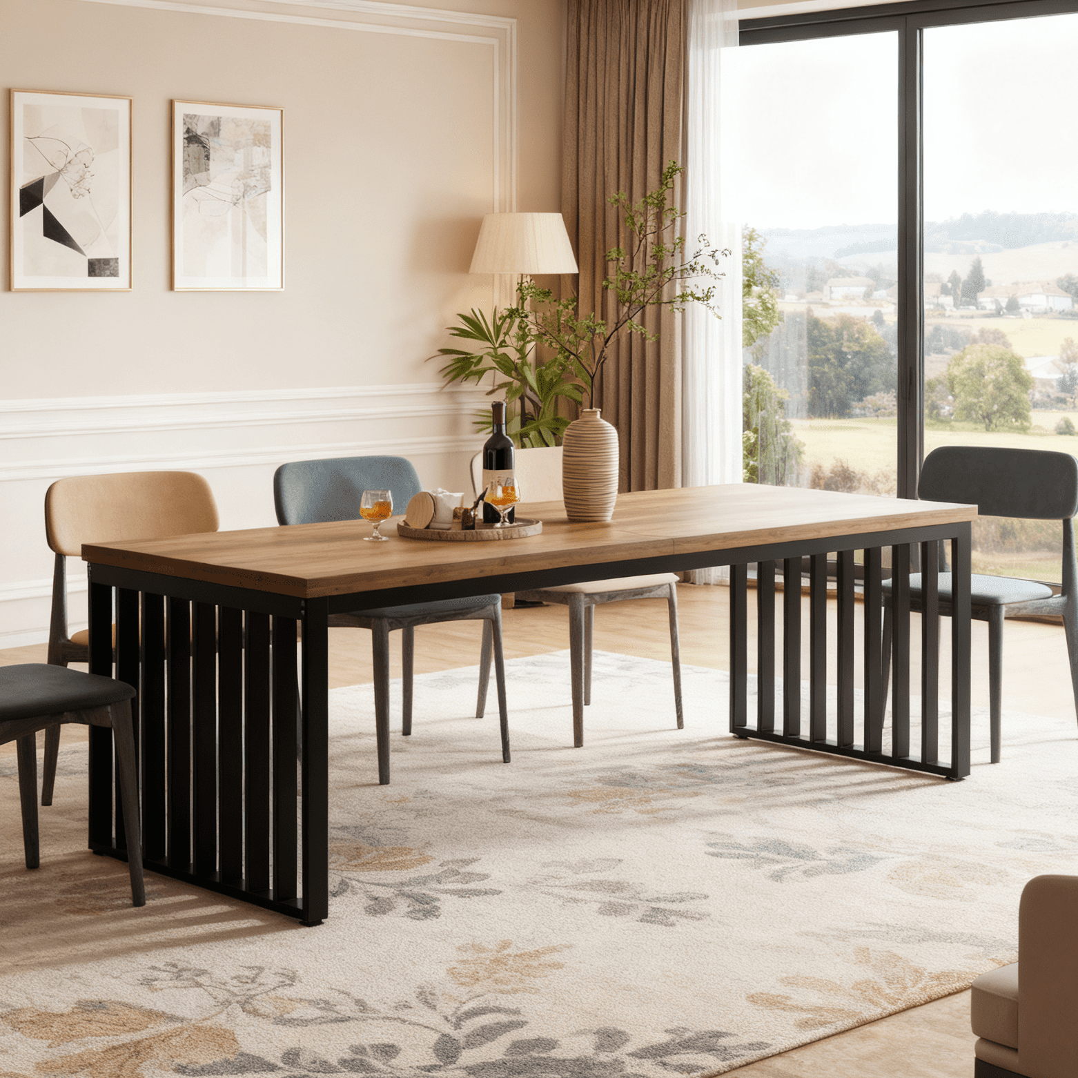 Fnova 78.74" Industrial Dining Table for 6-8 Person, Long Rectangle Wood Kitchen Table with Heavy Duty Metal Frame for Living Room & Home Office,Brown