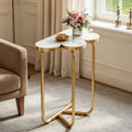 Fnova Narrow Half-Flower Accent Table with Gold Frame, 26 Inch Faux Marble Nightstand, Bedside Table, Side Table for Bedroom, Living Room, Small Spaces, White & Gold,WM010156_WG_US