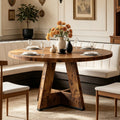 Fnova 47" Round Dining Table for 4 People, Modern Farmhouse Wooden Kitchen Table, Walnut (Chairs Not Included),Dark Brown