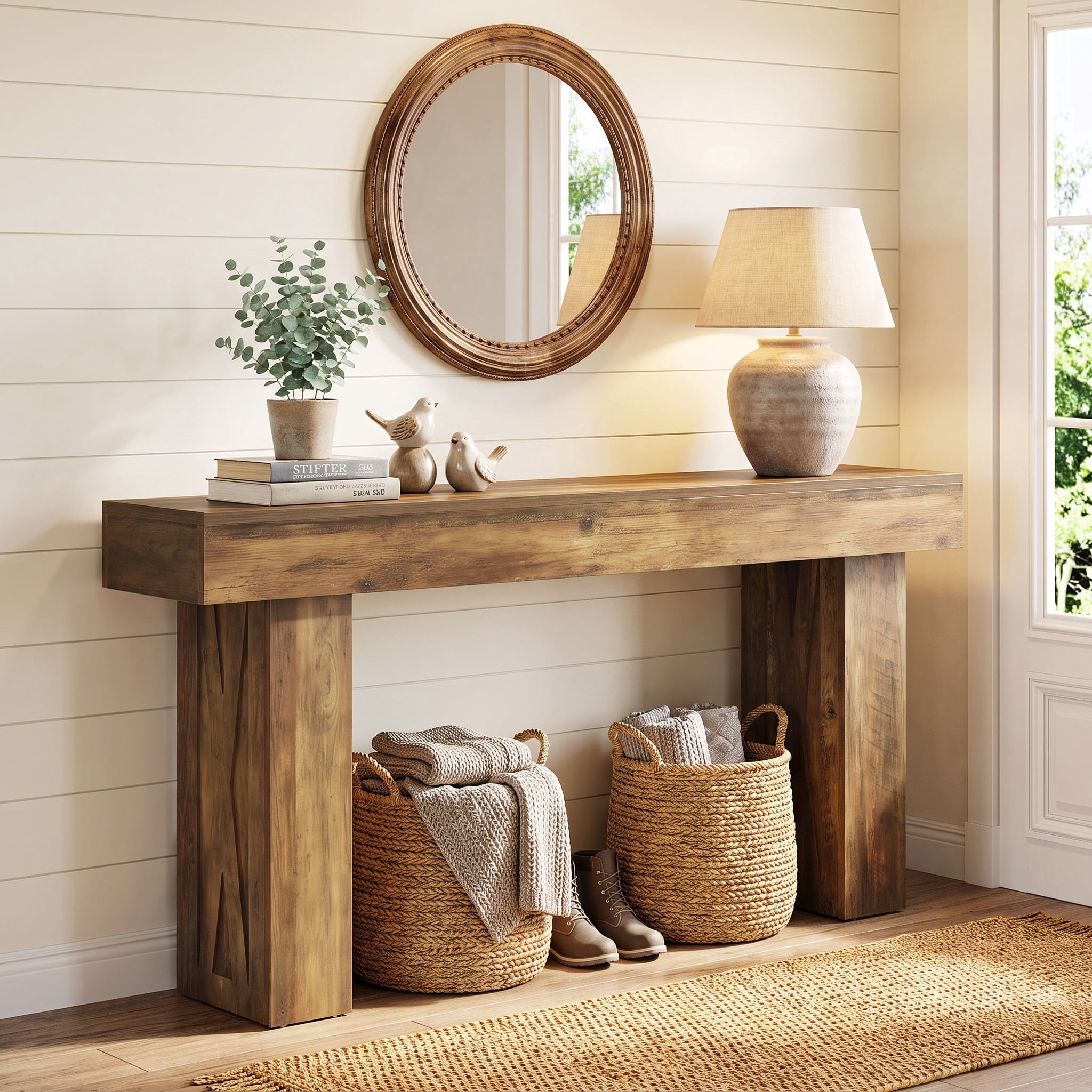 Fnova 63-Inch Console Table, Engineered Wood Narrow Sofa Table with Recessed Carved Detail for Entryway Hallway Living Room Bedroom Home Decor,WM010966_BN_US