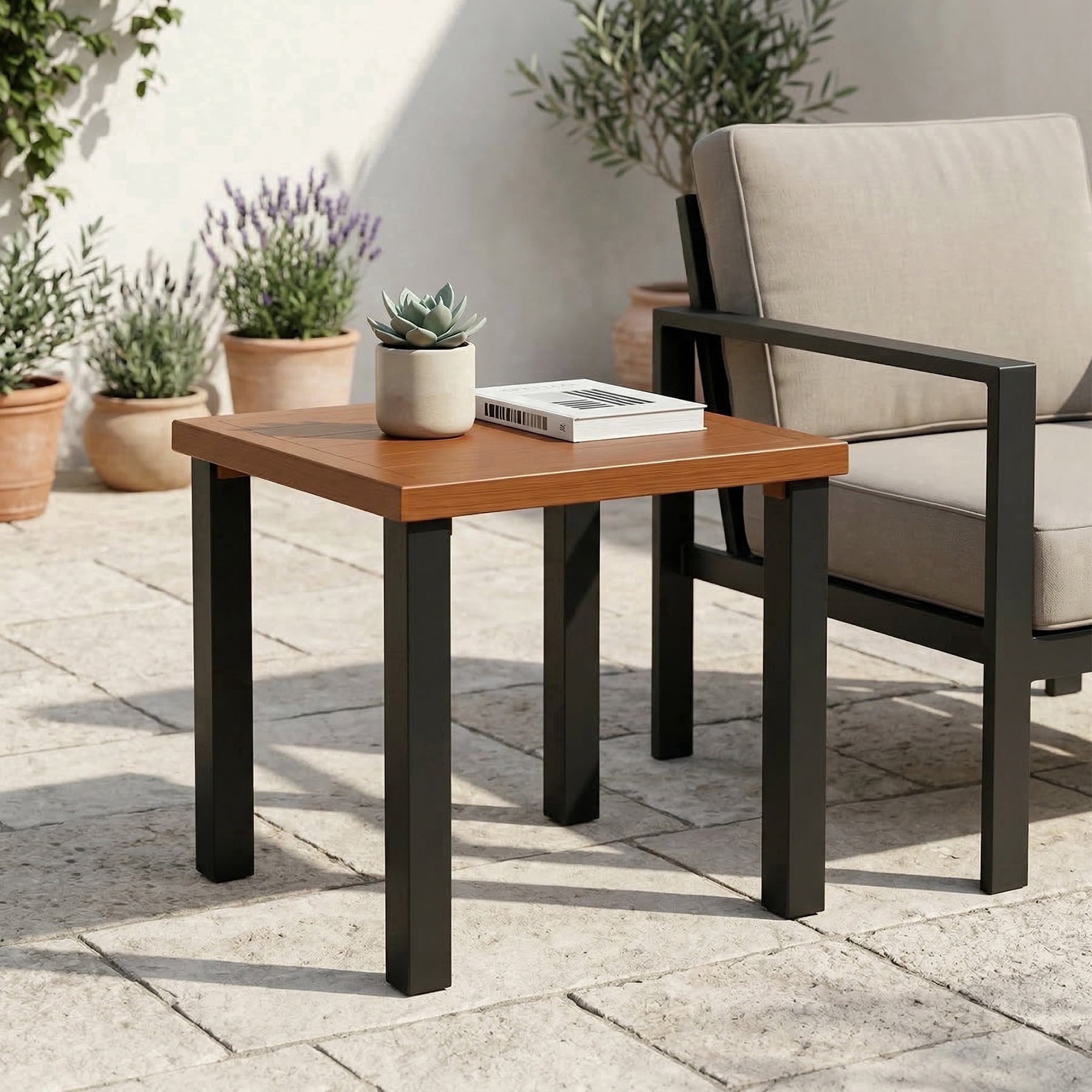 Fnova 17.72 Inch Square Outdoor Side Table, Weather Resistant Waterproof UV Protected Patio End Table, Multipurpose Coffee Table for Patio, Backyard, Porch, Living Room, Balcony,WM011508_BNc_US