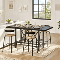 Fnova 35.4" Tall Dining Table, Rectangular Counter Height Kitchen Table with Metal Footrest for 6 People,Black