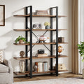Fnova 72" Industrial 5-Tier Bookshelf, Tall Display Shelf with Metal Frame, MDF Board, Heavy-duty Storage Rack for Kitchen, Dining Room, Living Room, Office, Bedroom, Easy Assembly,Brown