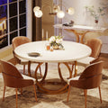 Fnova 47-Inch Round Dining Table for 4, Modern Kitchen Table with Golden Metal Frame Legs, Wooden Coffee Table, Easy to Assemble,WM010249_W_Tables