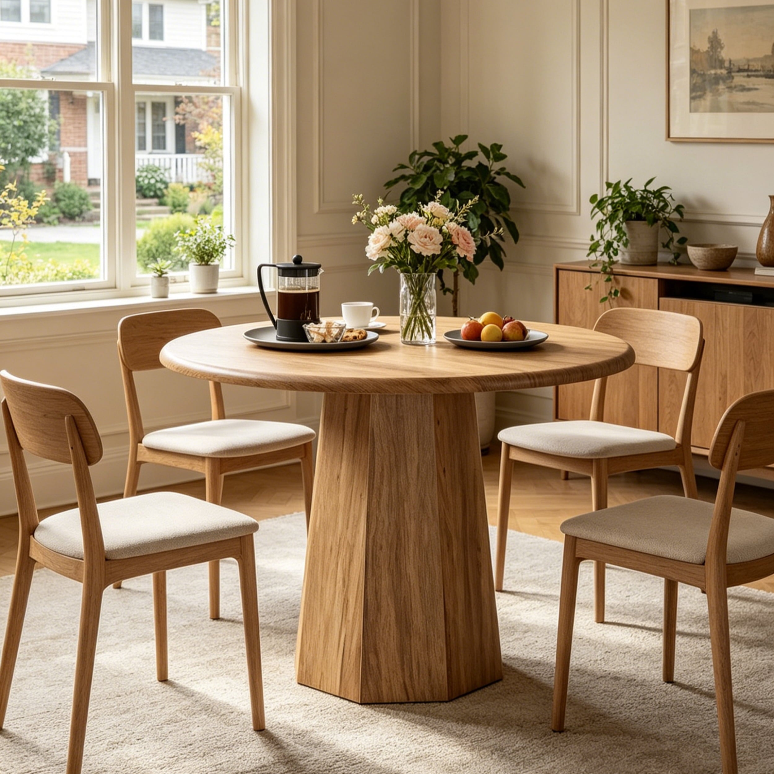 Fnova 31.5" Round Dining Table, Small Farmhouse Wooden Kitchen Table for 2-4, Retro Bistro Table for Apartments, Office, Living Room, Restaurants, Coffee Shop, Bar, Brown,Brown