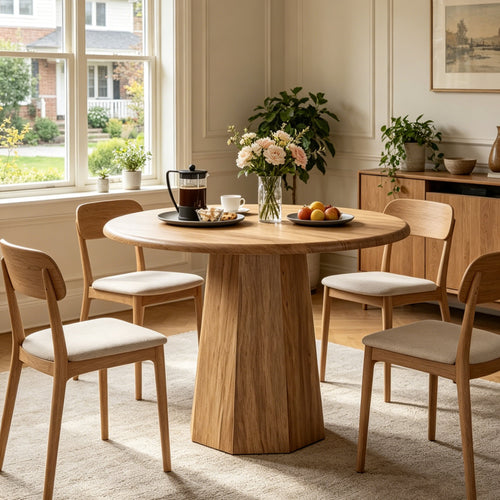 Fnova 31.5" Round Dining Table, Small Farmhouse Wooden Kitchen Table for 2-4, Retro Bistro Table for Apartments, Office, Living Room, Restaurants, Coffee Shop, Bar, Brown,Brown
