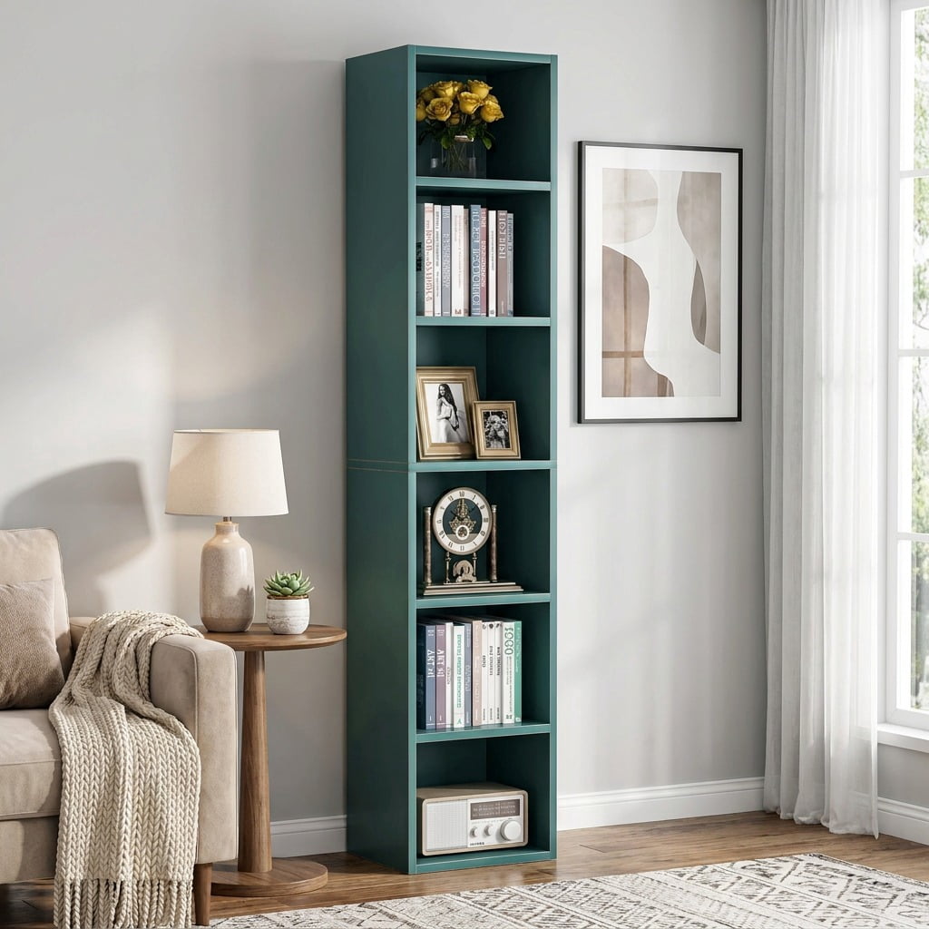 Fnova 70.9-Inch Tall Narrow Storage Shelf Unit, 6-Tier Cube Slim Corner Organizer for Living Room Bedroom Home Office,WM010553_Gr_US