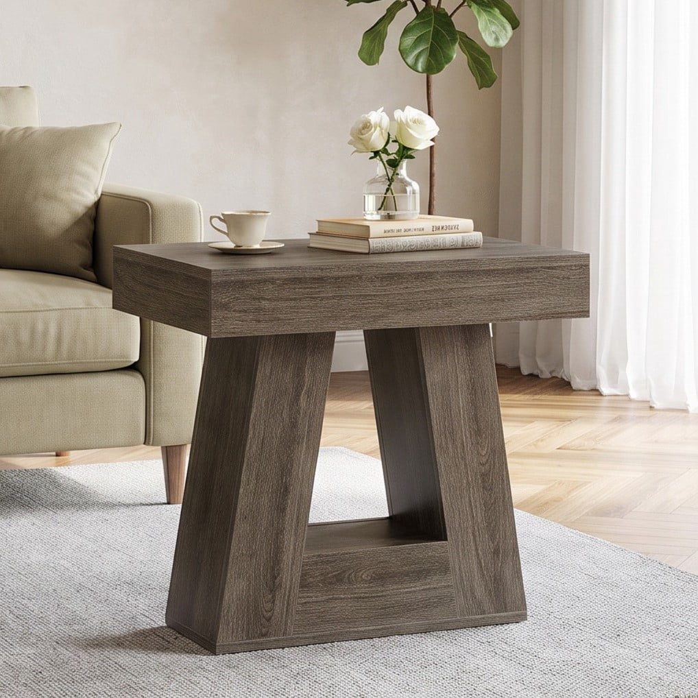 Fnova Farmhouse End Table, Wood Side Table Accent Table Nightstand, Easy Assembly, for Living Room, Bedroom, Entryway, Small Space,WM010140_B_US