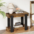 Fnova 2-Tier Farmhouse End Table, Wood Storage Narrow Side Table, Small Space Accent Furniture for Living Room, Bedroom Nightstand, Easy to Assemble,0