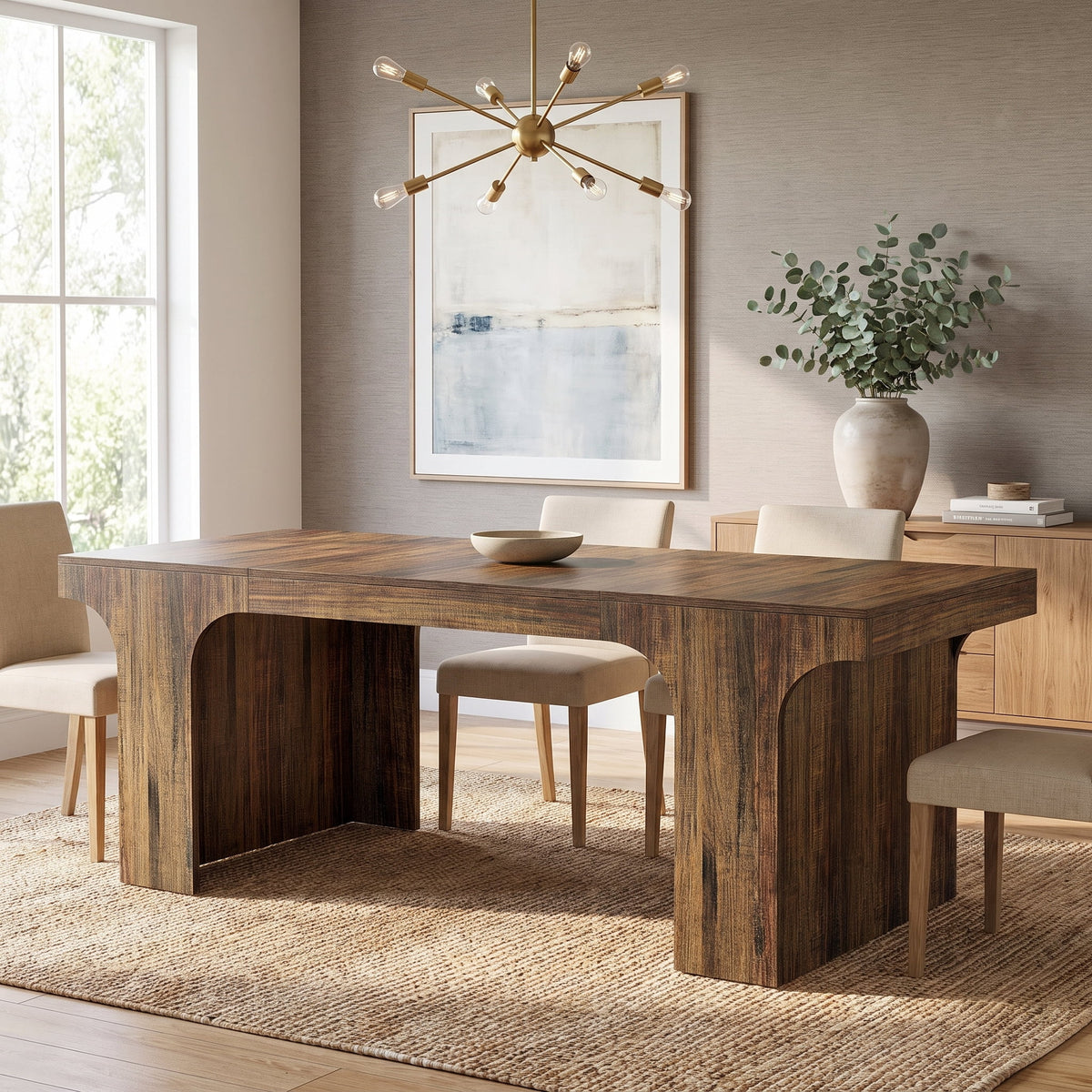 Fnova 71-Inch Farmhouse Dining Table for 6-8 People, Rectangular Wooden Kitchen Table with Double Pedestal, Dinner Table for Dining Room, Kitchen, Office, Banquet, Living Room,WM010470_DBN_US