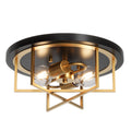 Fnova Metal Flush Mount Ceiling Light Fixtures, 2-Light Ceiling Mount for Farmhouse with Gold Lines Design, Industrial Kitchen Ceiling Light, E26 Bulbs, Hallway, Entryway and Foyer,WM011111M-G-Light