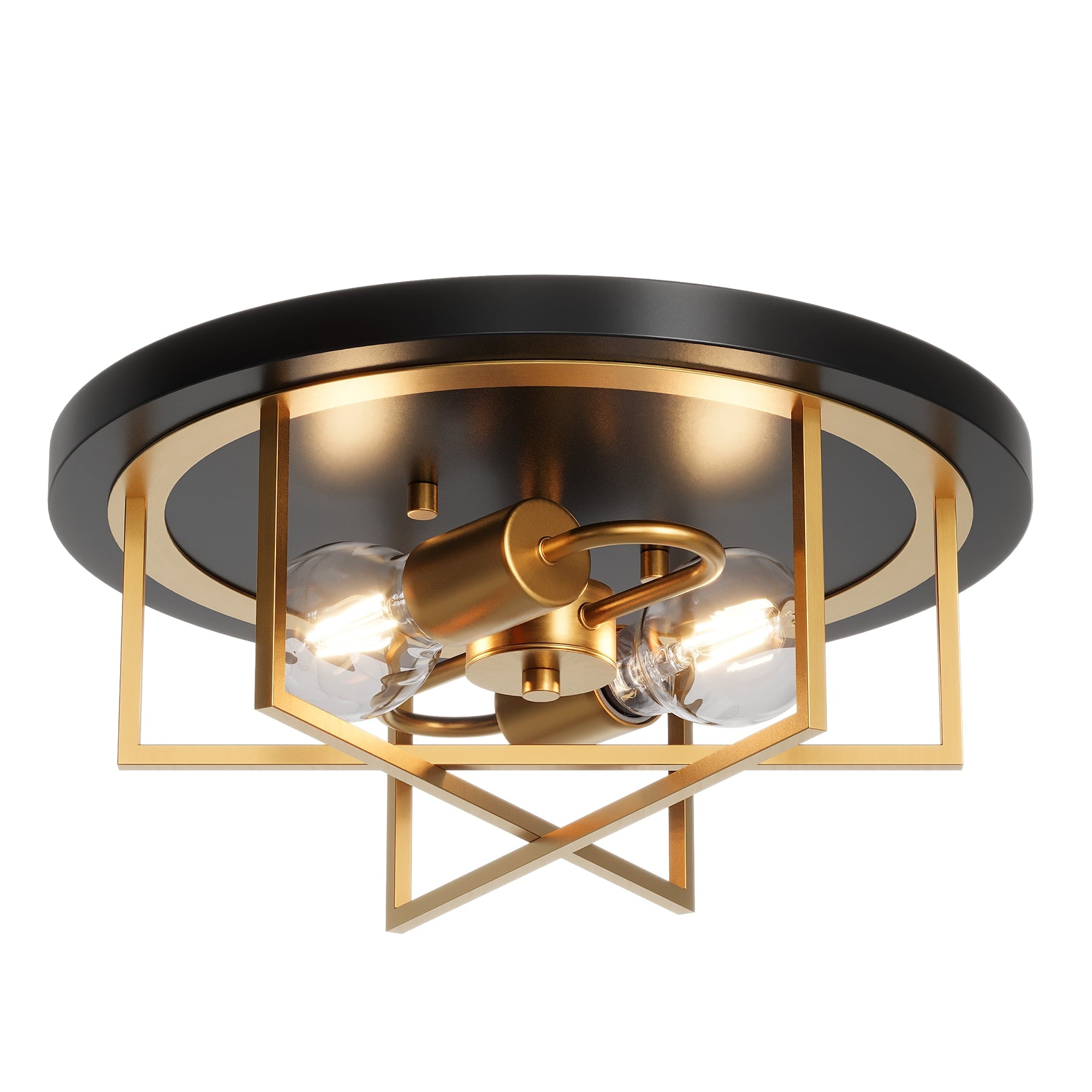 Fnova Metal Flush Mount Ceiling Light Fixtures, 2-Light Ceiling Mount for Farmhouse with Gold Lines Design, Industrial Kitchen Ceiling Light, E26 Bulbs, Hallway, Entryway and Foyer,WM011111M-G-Light