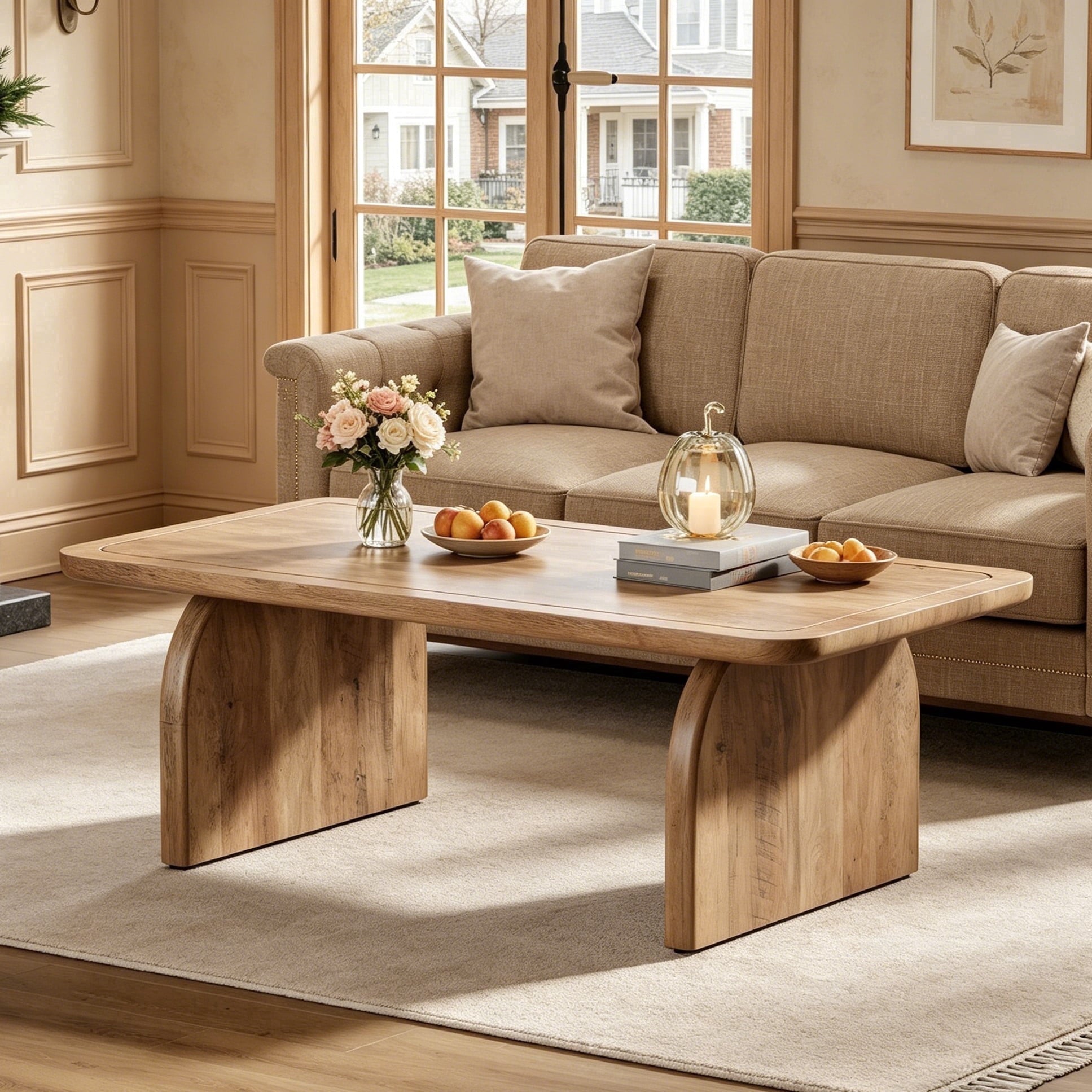 Fnova Farmhouse Coffee Table for Living Room, 47.24" Rectangle Wood Coffee Table, Easy Assembly,Brown