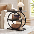 Fnova Side Table with Circular Metal Frame, End Table with 3-Tier Shelves for Living Room, Gray,WM010108_G_US