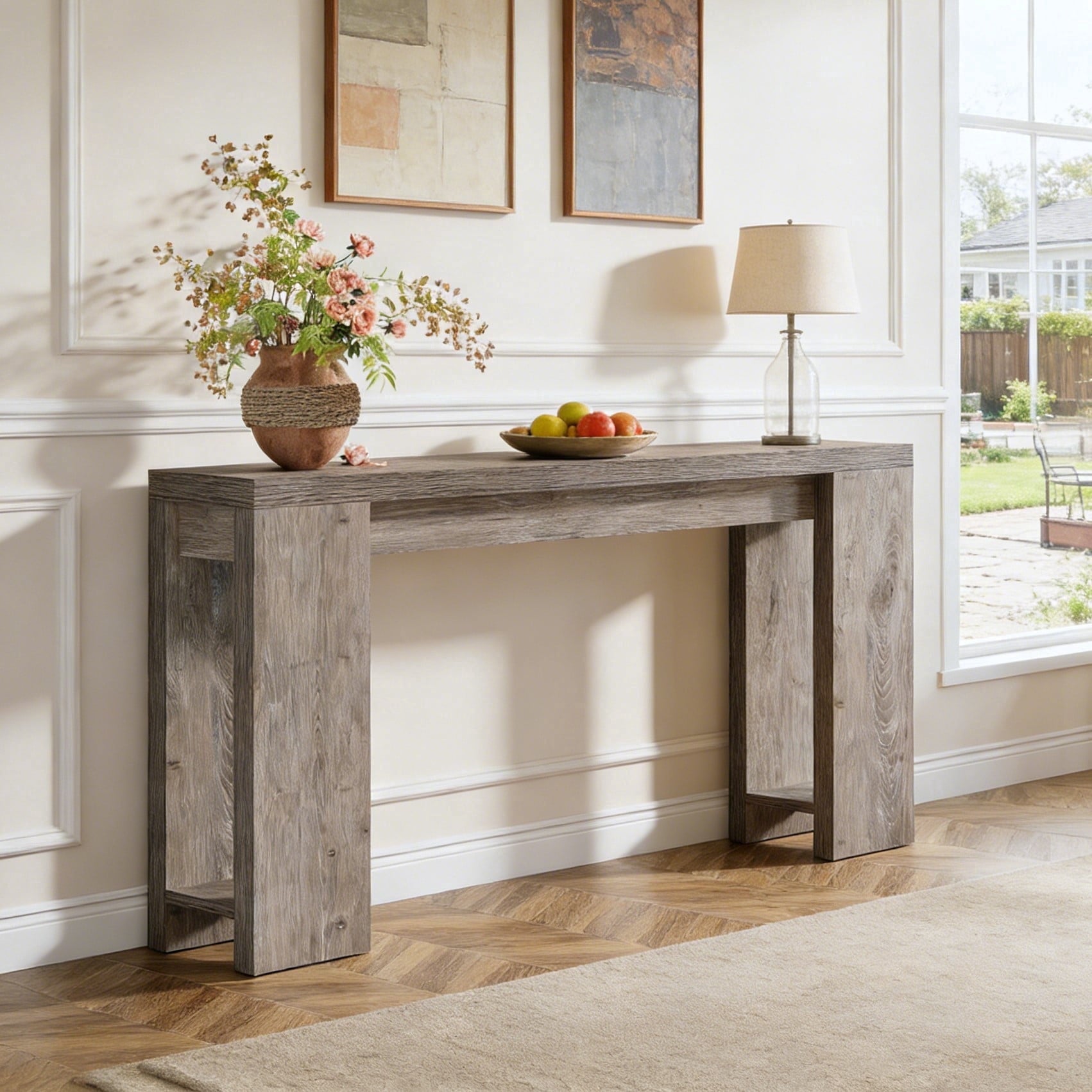 Fnova 70.9" Extra Long Console Table, Wide Sideboard Sofa Table, Farmhouse Entryway Table Behind Couch Accent Table for Living Room Hallway Home Decor Furniture,Gray