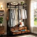 Fnova 71-Inch Clothes Rack with Shelf and Hanging Rod, 4 Drawers Freestanding Closet Organizer, Heavy Duty Industrial Hall Tree Garments Rack for Small Space, Bedroom, Brown,WM010510_BN_Rack