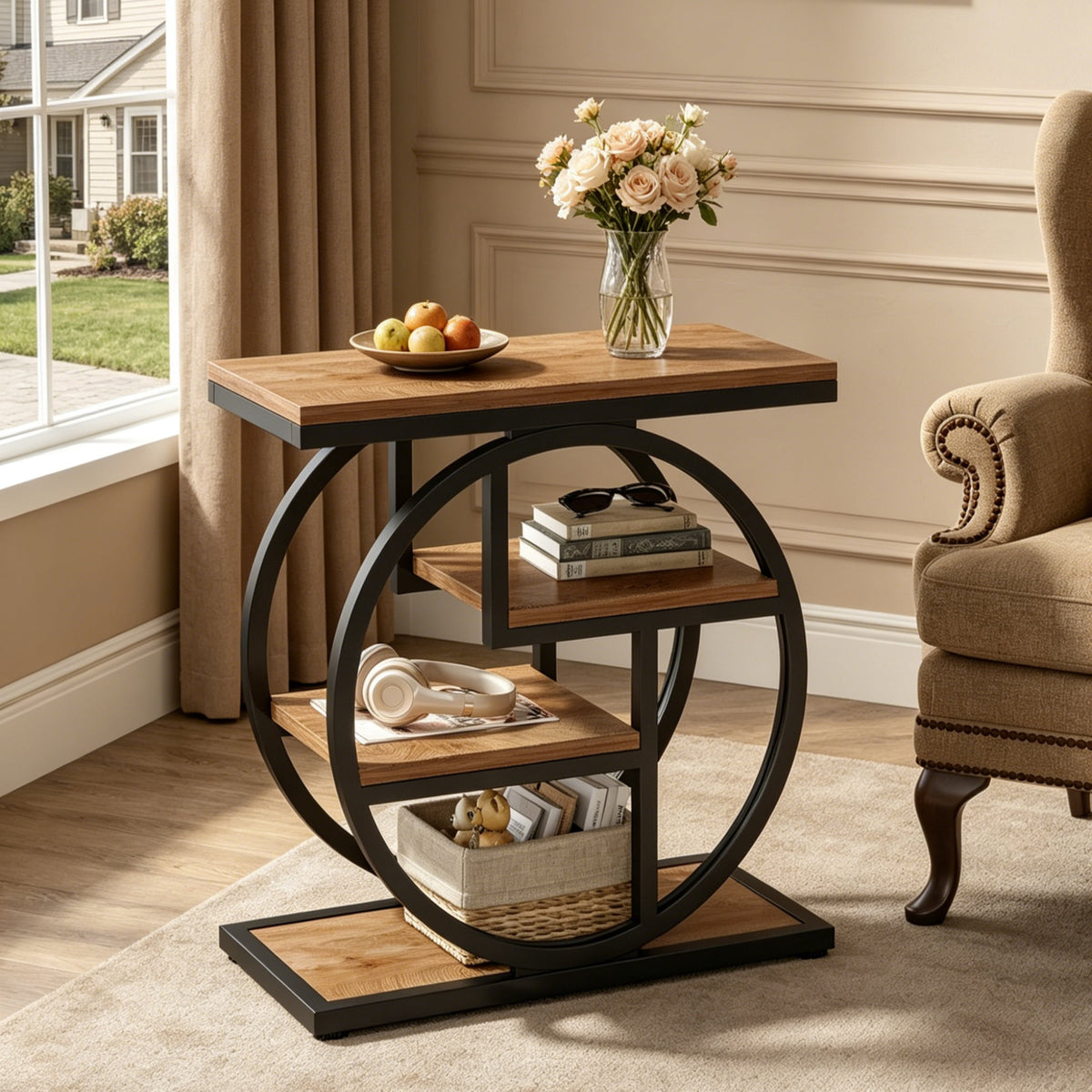 Fnova 4-Tier End Table, Modern Side Table with Metal Frame, Small Accent Table Nightstand with Open Shelves, Easy Assembly, for Living Room, Bedroom, Entryway, Small Space,WM010136_LBNB_US