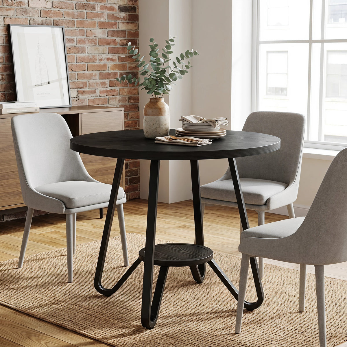 Fnova 31.5-Inch Round Dining Table for 2 People, Small Kitchen Table with Double Storage Shelves, Industrial Dinner Table for Dining Room, Kitchen, Small Spaces, Apartment, Home Office,WM010471_B_US