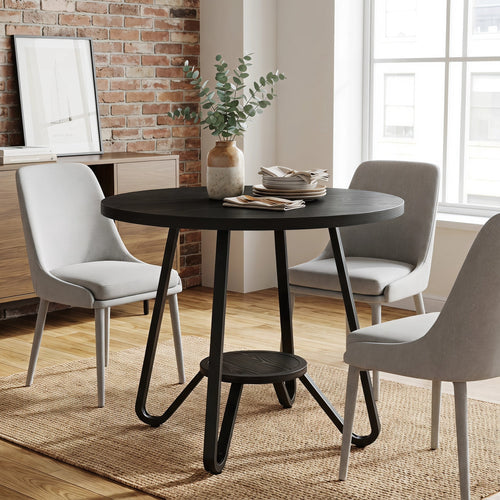Fnova 31.5-Inch Round Dining Table for 2 People, Small Kitchen Table with Double Storage Shelves, Industrial Dinner Table for Dining Room, Kitchen, Small Spaces, Apartment, Home Office,WM010471_B_US