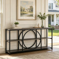 Fnova 70.9-Inch Console Table, 3-Tier Extra Long Industrial Entryway Table Sofa Table with Circular Metal Frame & Open Storage for Entryway, Hallway, Living Room,WM010360_GB_US