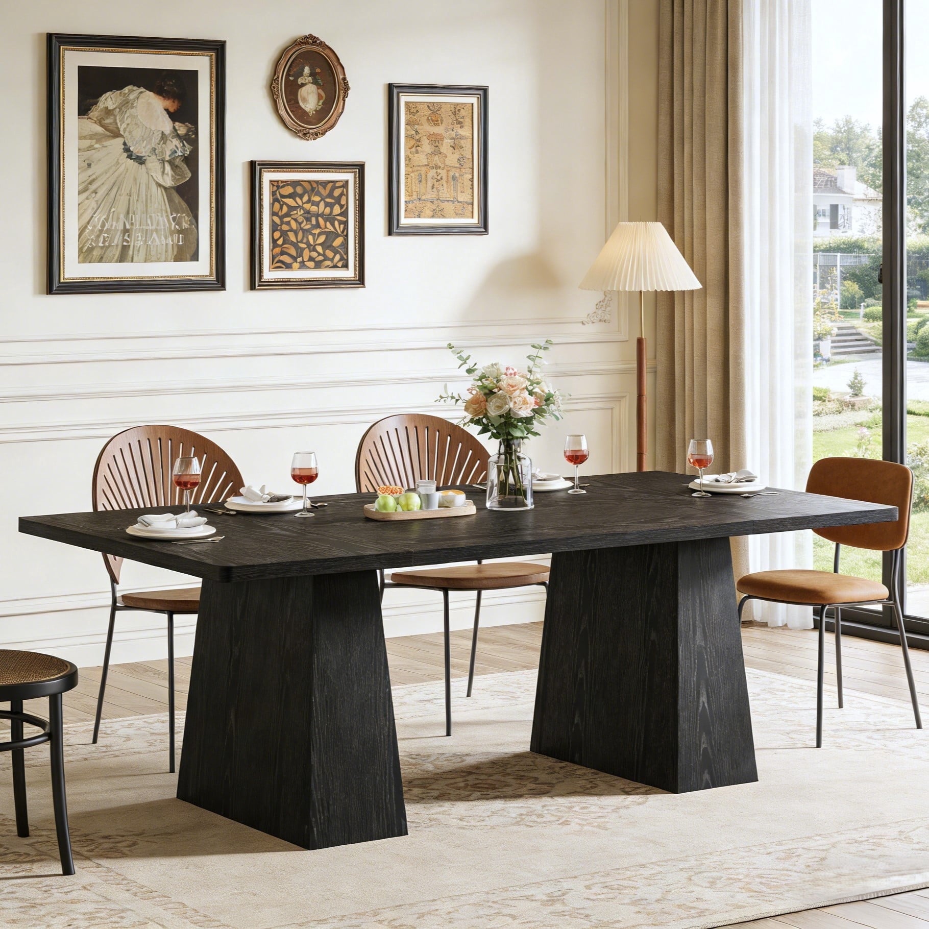 Fnova 63" Executive Desk, Dining Table for 6 People, Modern Farmhouse Wooden Kitchen Table, Large Office Computer Desk for Home Office (Chairs Not Included),Black
