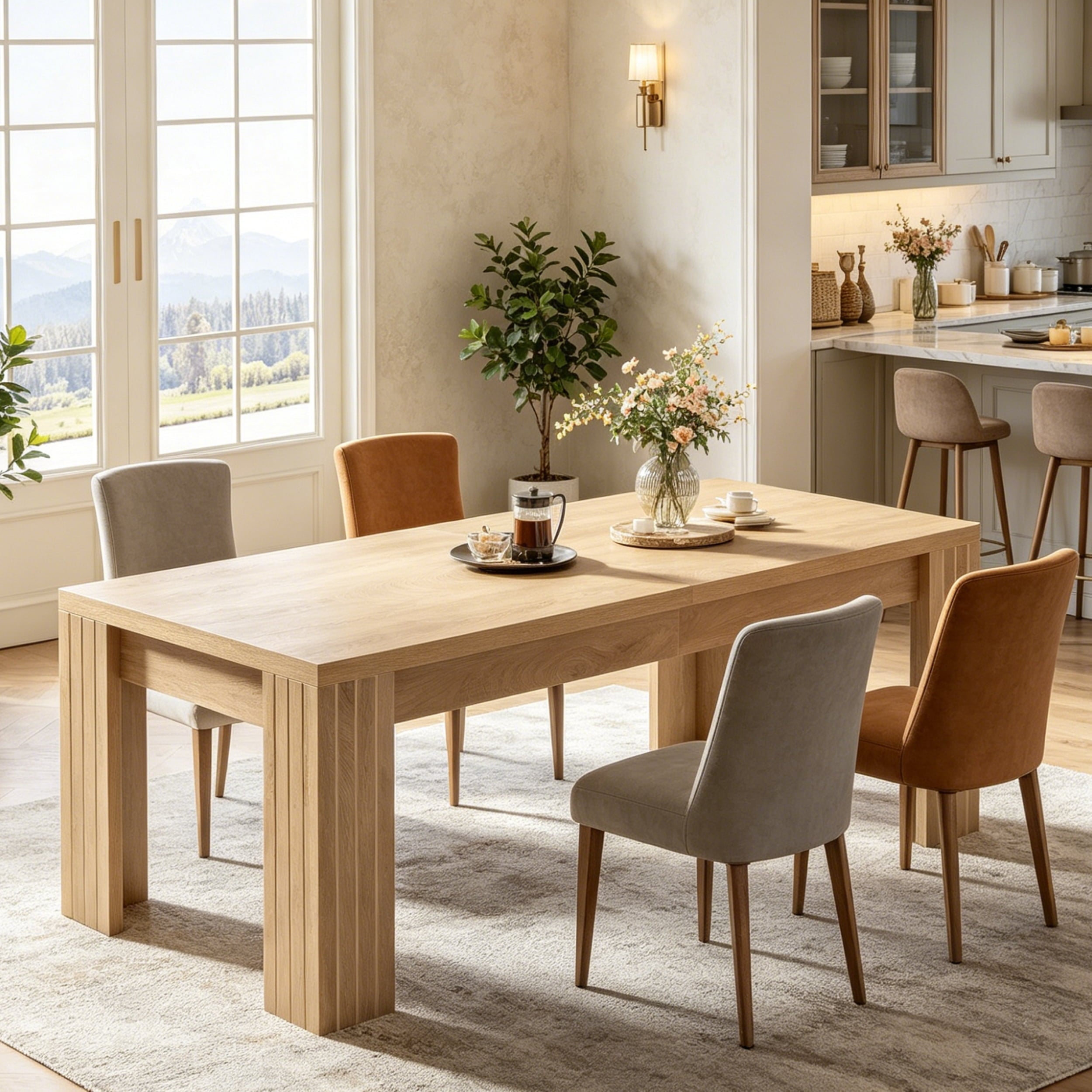Fnova 78.7" Farmhouse Dining Table for 8-10 People, Large Kitchen Table with Sturdy Frame, Rectangular Dinner Table for Dining Room, Living Room, Office,Light Brown