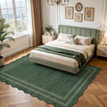 Fnova Scalloped Checker Border Area Rug, 8-Ftx10-Ft Machine Washable Non Slip Rug for Living Room Bedroom Dining Room, Low Pile Indoor Carpet,WM011608_GN15_US