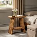 Fnova Solid Wood 2-Tier End Table with Storage, Farmhouse Side Table Accent Table Bedside Nightstand, Easy Assembly, for Living Room, Bedroom, Entryway, Small Space,WM010139_BN_US