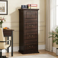 Fnova 4-Drawer File Cabinet, Tall Wood Filing Cabinet for A4/Letter Size, Large Office Drawer Chest, Rustic Storage Organizer Unit for Home Office, Dark Brown,Brown