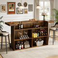 Fnova 70.9" 4-Tier Modern Bar Table, Pub Table with Wine Glass Holder & Footrest, Large Home Bar Unit with Storage Shelves for Kitchen, Dining Room & Commercial Use,Brown