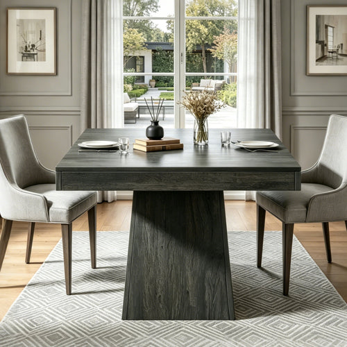 Fnova 31.5" Square Farmhouse Dining Table, Wood Coffee Table for 4 People, Modern Kitchen Table for Dining Room, Black (Chairs Not Included),Black