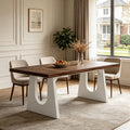 Fnova 70.9" Rectangular Dining Table for 6-8 People, Large Farmhouse Wood Kitchen Table with Heavy Duty Legs, Easy to Assemble,Light Brown and White