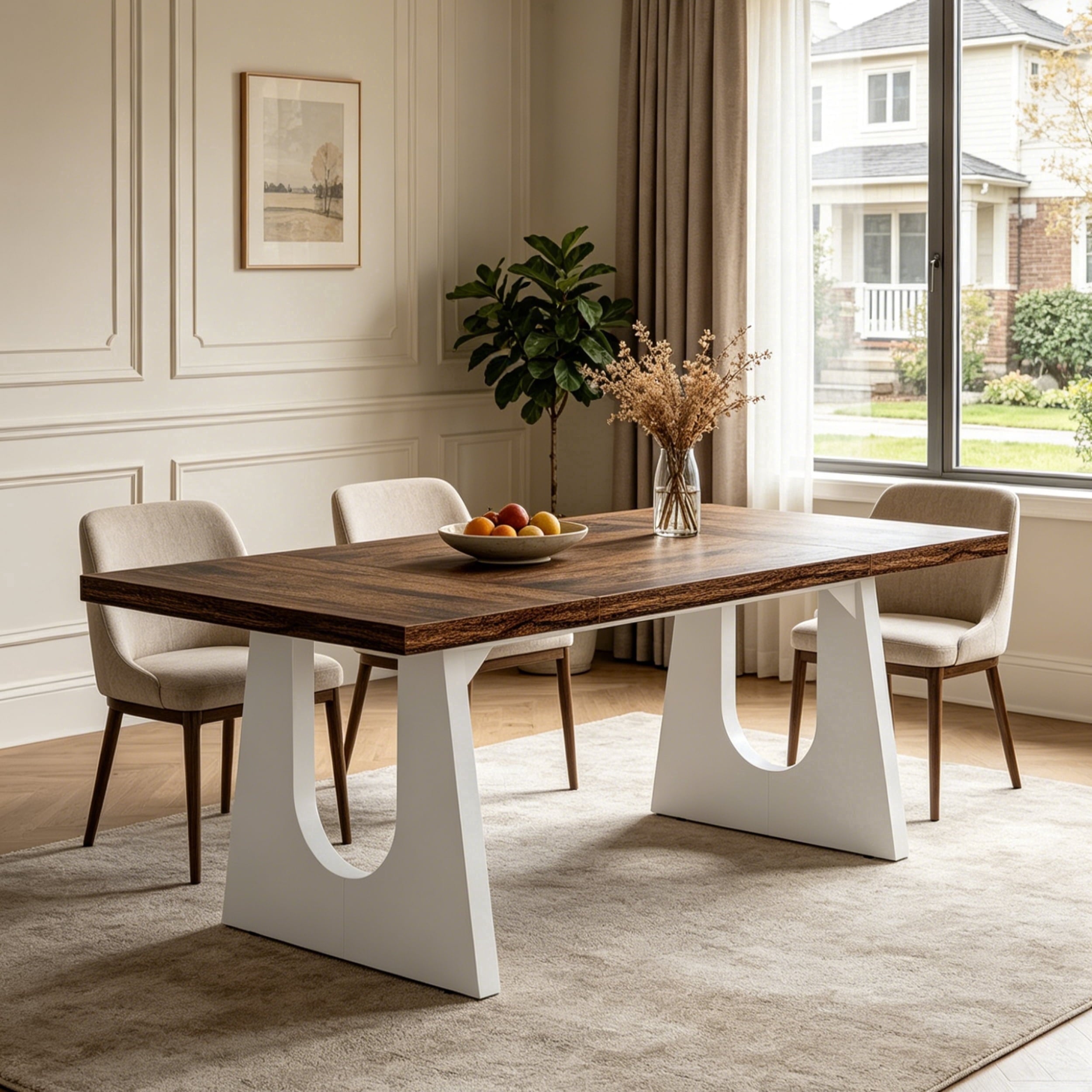Fnova 70.9" Rectangular Dining Table for 6-8 People, Large Farmhouse Wood Kitchen Table with Heavy Duty Legs, Easy to Assemble,Light Brown and White