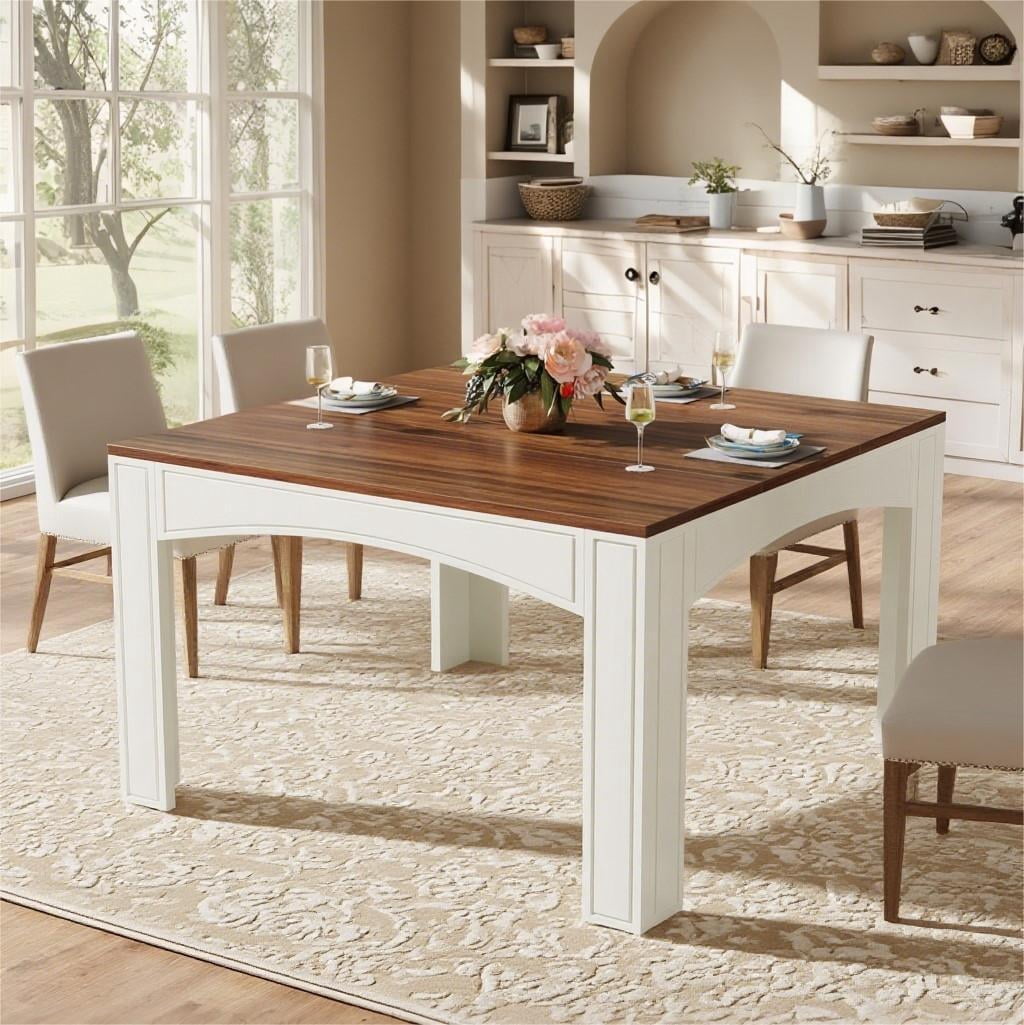 Fnova 39.4-Inch Square Dining Table, Farmhouse Wood Kitchen Table Dinner Table, Seats 4 for Dining Room & Kitchen, Living Room,WM010277_W_Tables