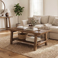 Fnova 47 Inch Solid Wood 2-Tier Farmhouse Coffee Table with Storage Shelf, Rustic Rectangle Center Table for Living Room, Office, Apartment, Vintage Brown,WM010488_DBN_US